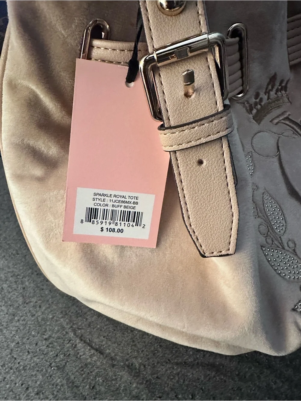 Juicy Couture Beige Suede Shoulder Bag with Leopard Wristlet
